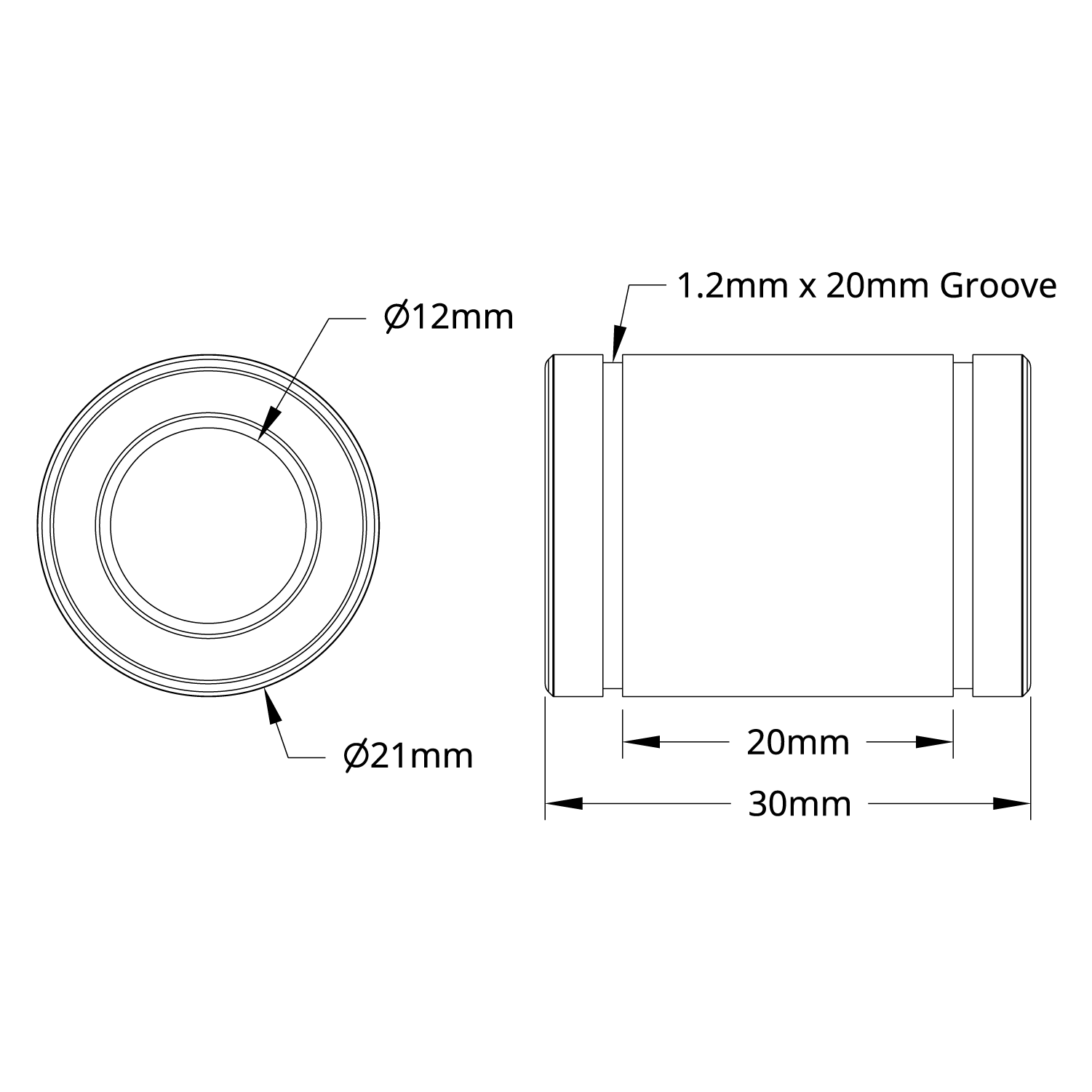 12mm ID Linear Ball Bearing (21mm OD, 30mm Length) - 2 Pack