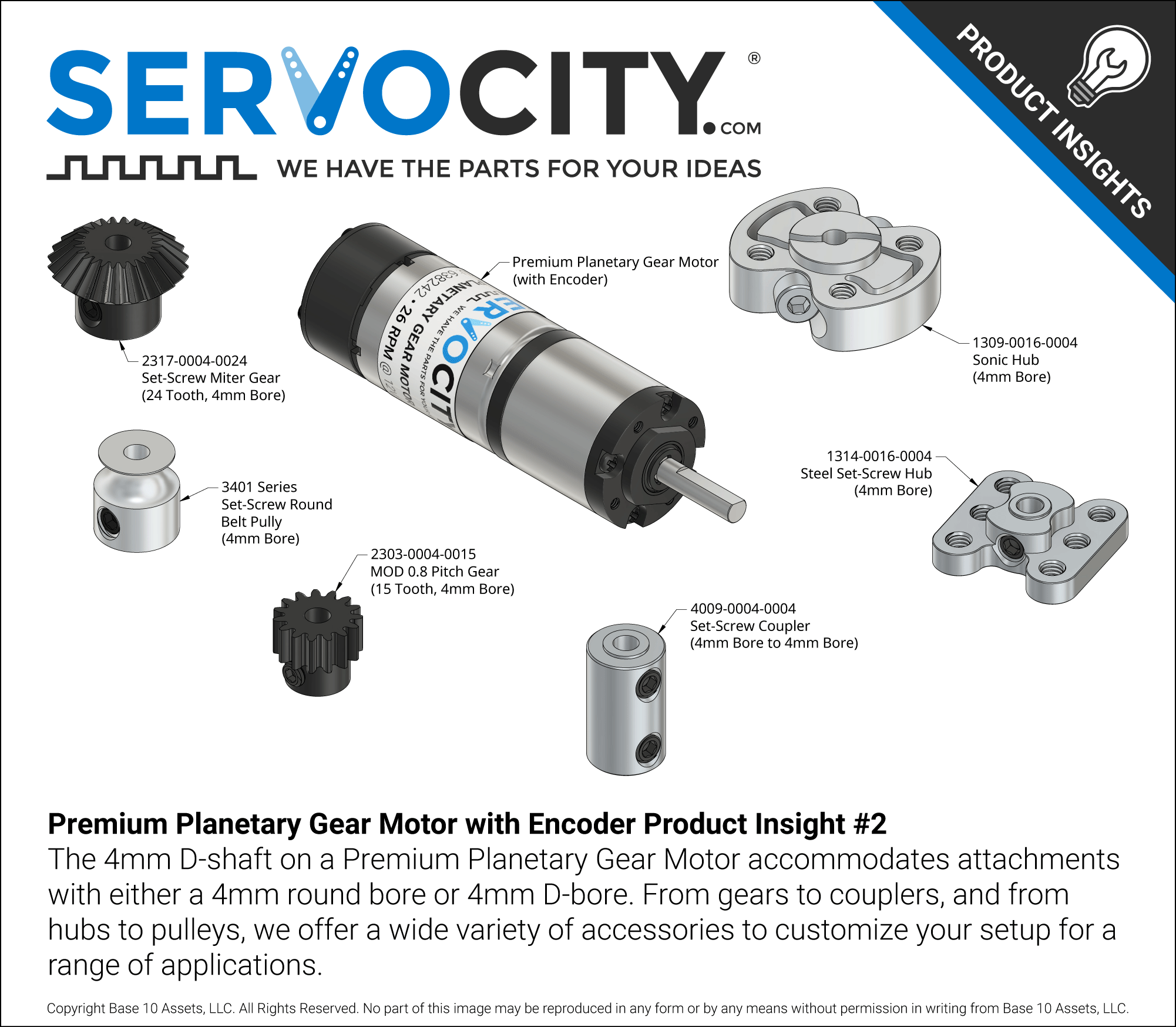 【C3】ASTRAEA 624 RPM Premium Planetary Gear Motor w/Encoder - ServoCity®