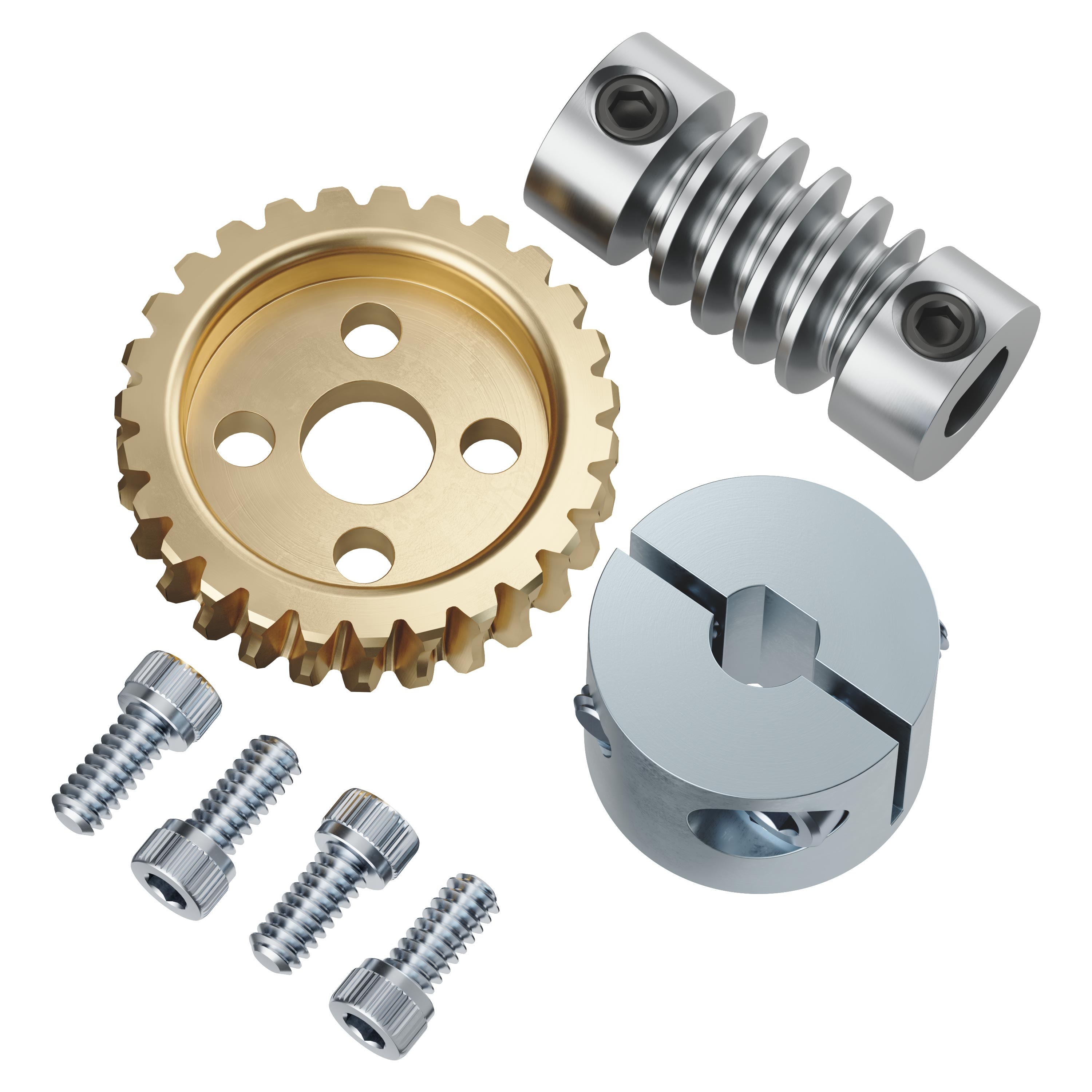 27:1 Worm Gear Set (6mm to 1/4" Bore Worm, Hub Mount Worm Gear)