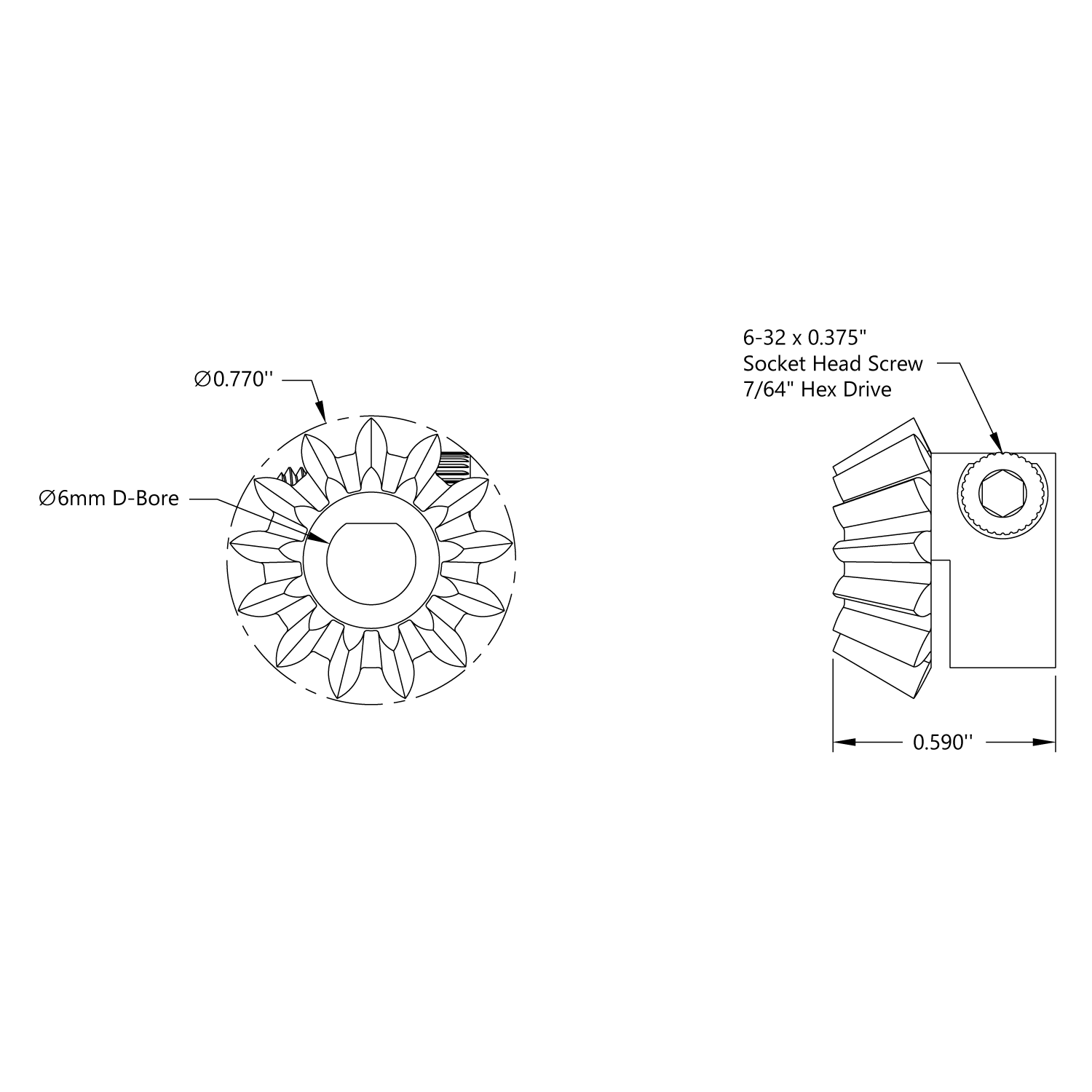 2:1 Ratio Bevel Gear Set (6mm D-Bore Pinion Gear)