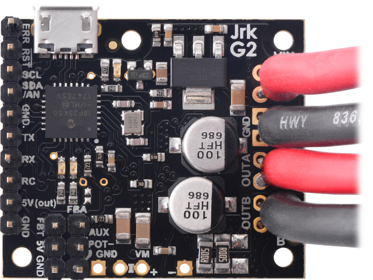 Jrk G2 18v19 or 24v13 USB Motor Controller with thick wires and included headers soldered