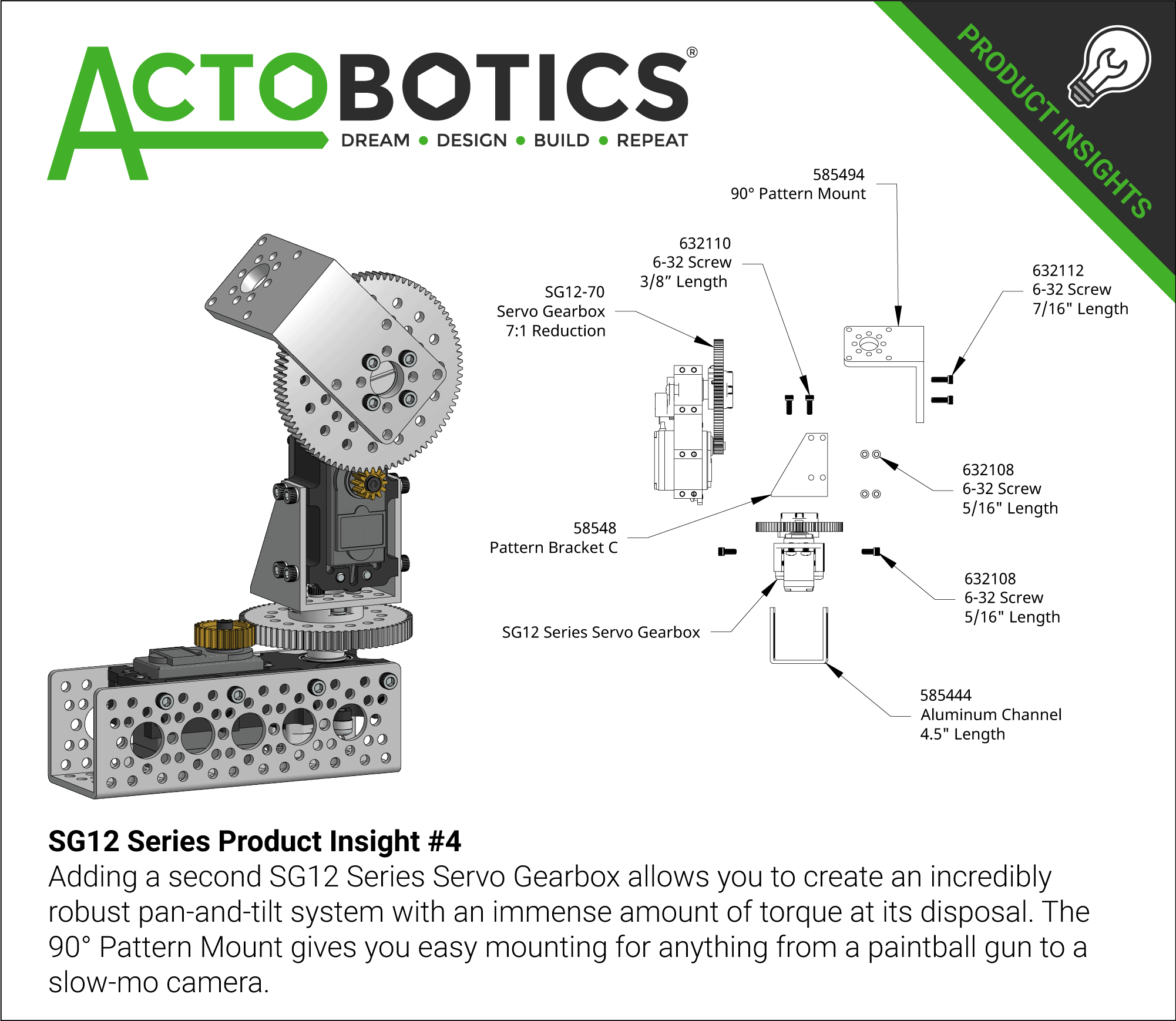 SG12 Series Servo Gearbox (3.8:1 Ratio, 642° Rotation, 1330 oz-in