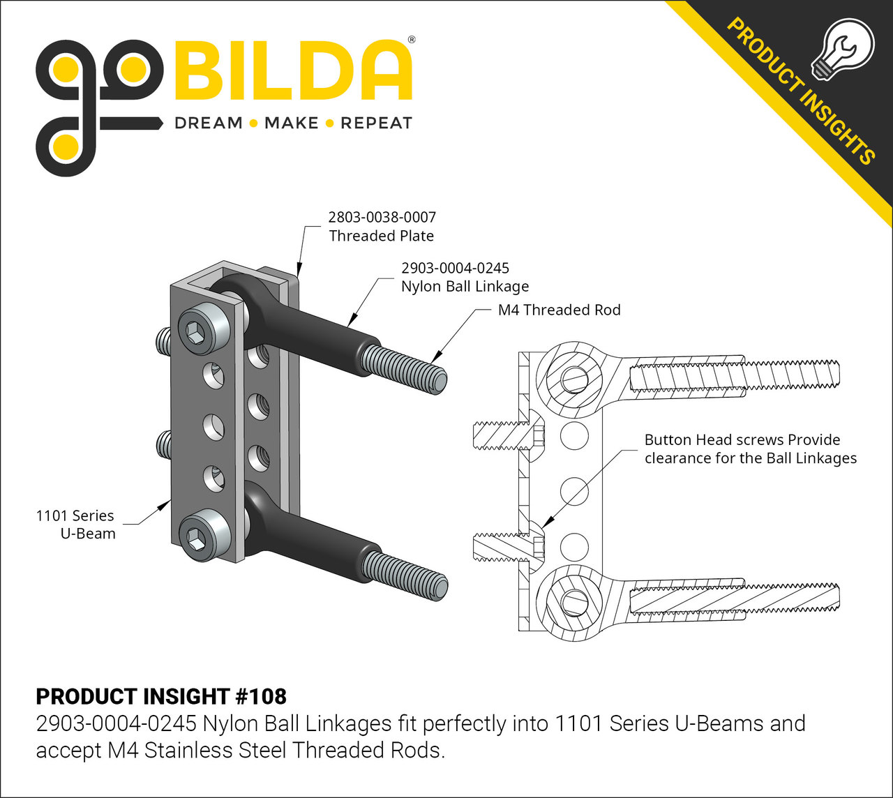 2903 Series Nylon Ball Linkage (M4, 24.5mm Length) - 4 Pack