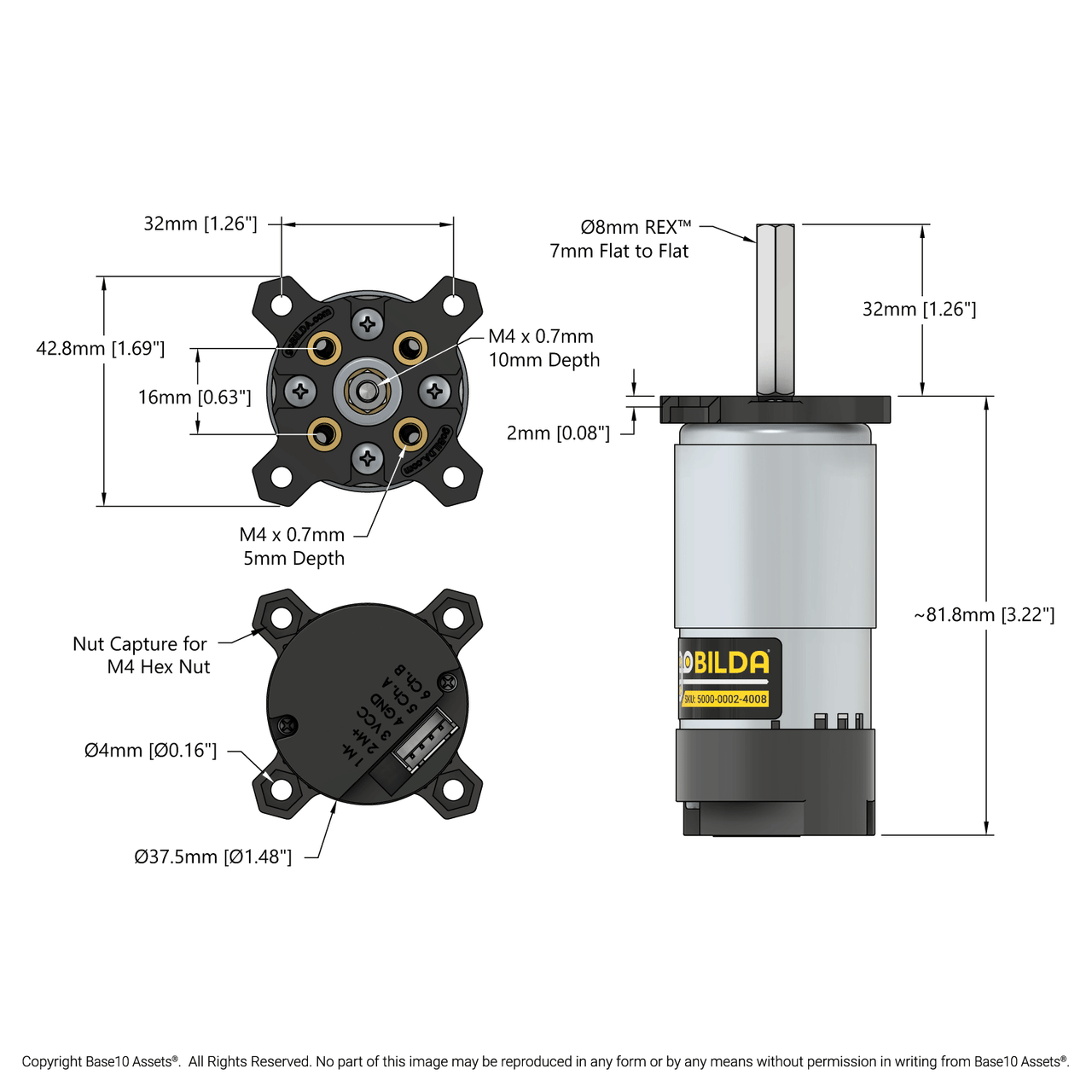 5000 Series 12VDC Motor with 8mm REX® Pinion Shaft - ServoCity®