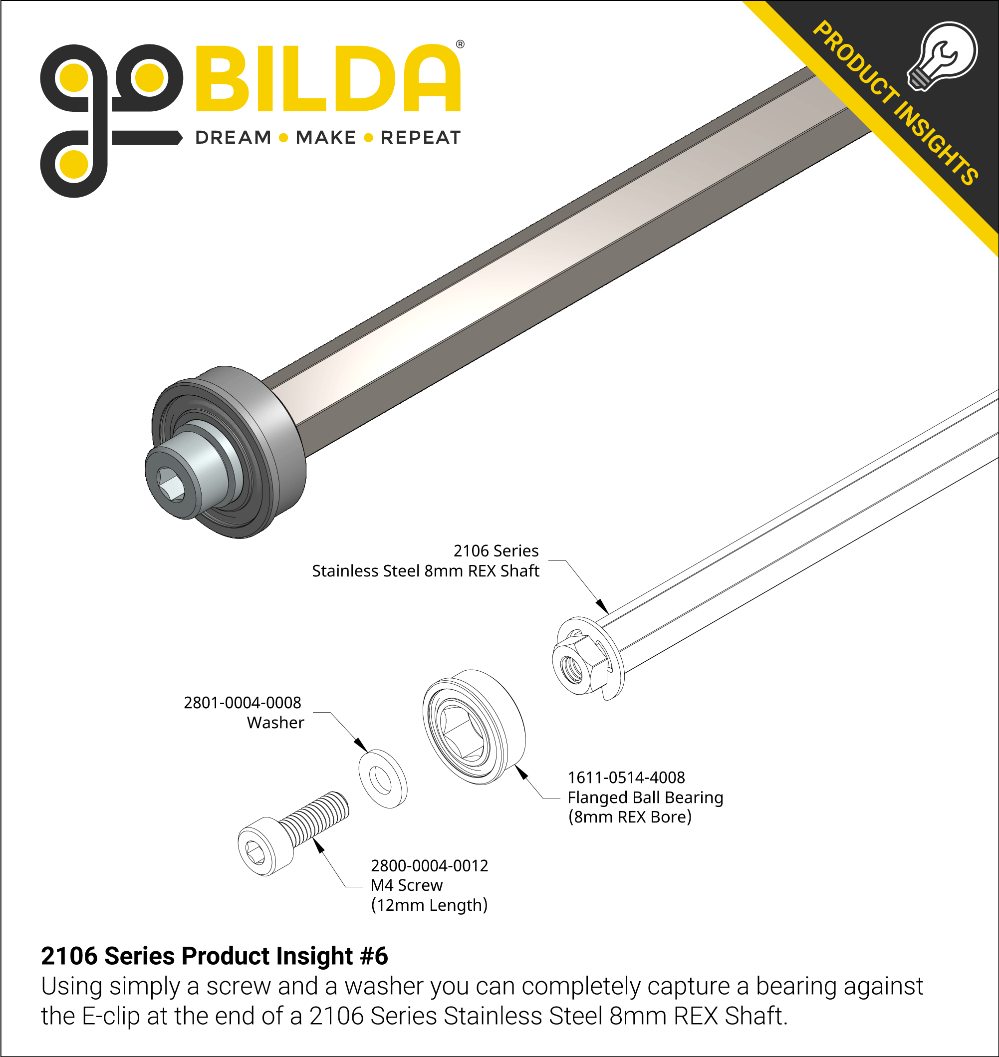 8mm REX™ Shaft with E-Clip (Stainless Steel, 88mm Length
