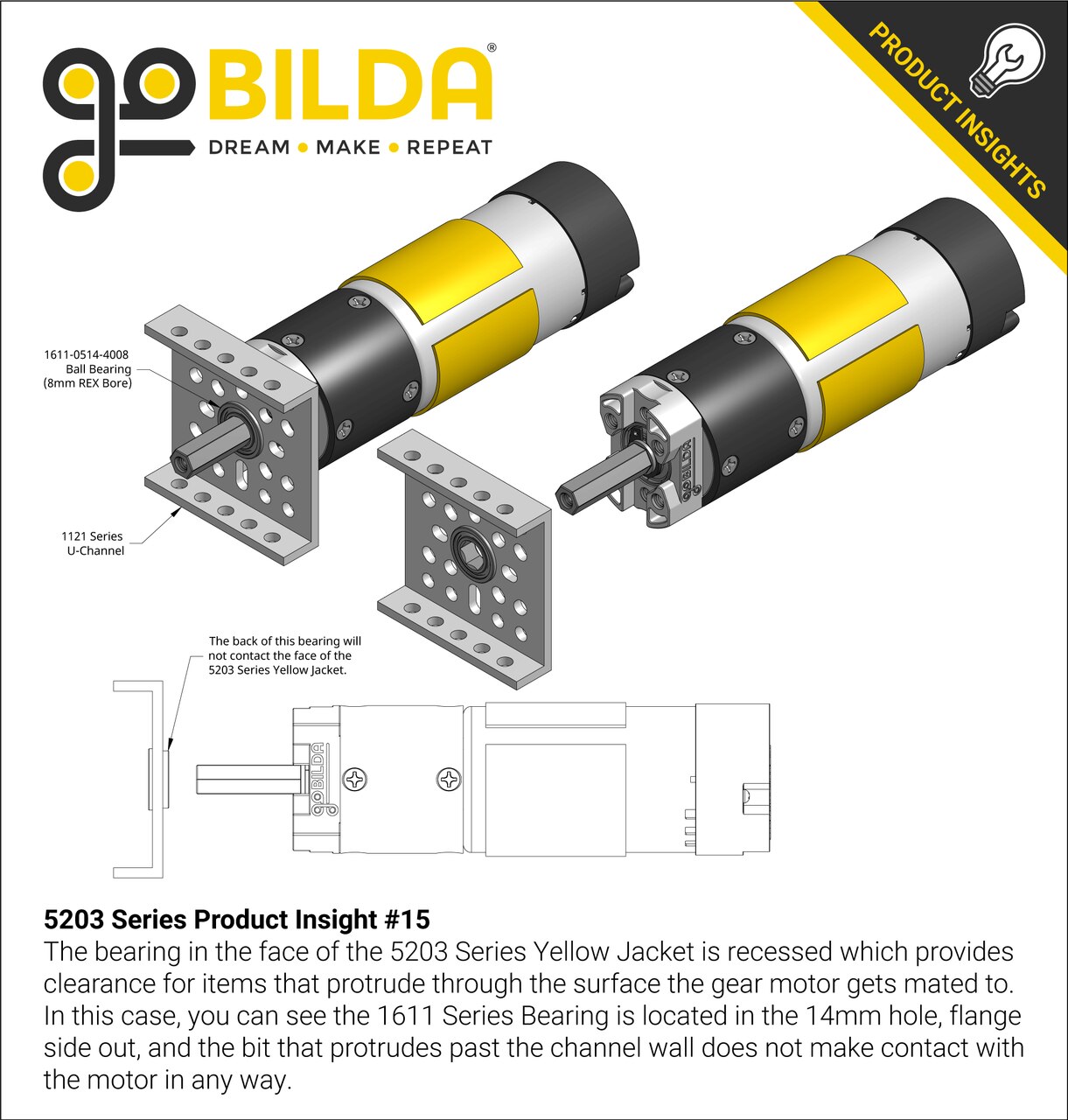 5203 Series Yellow Jacket Motor (1:1 Ratio, 24mm Length 8mm REX