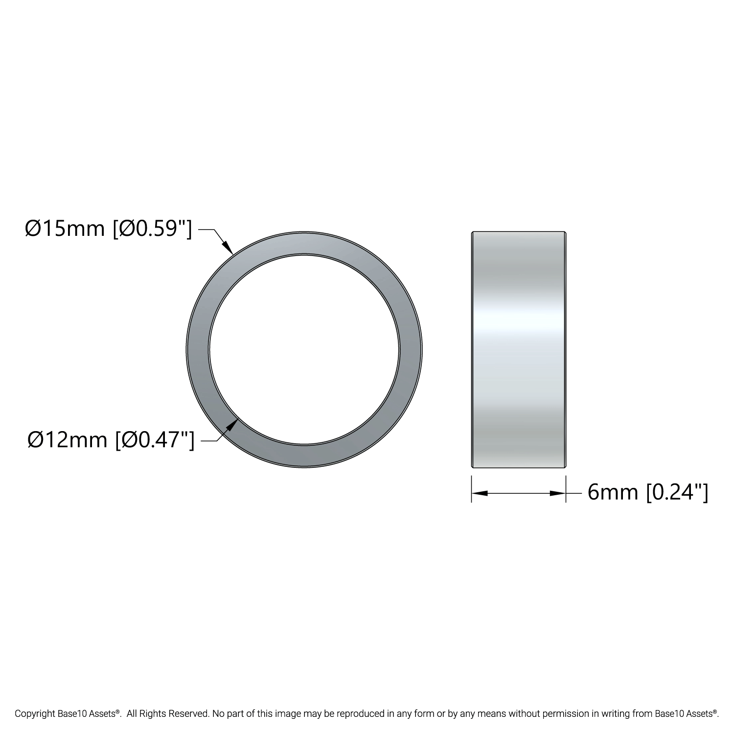 12mm ID Steel Spacer (15mm OD, 6mm Length) - 4 Pack