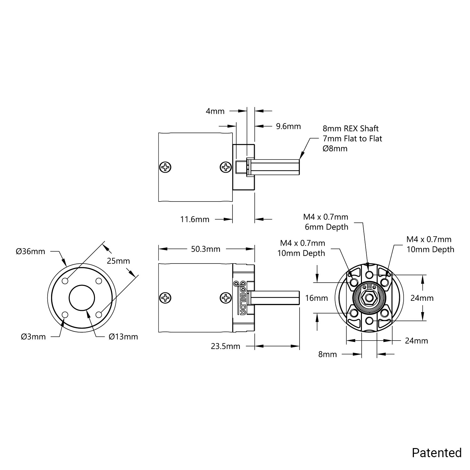 5103 Series Planetary Gearbox (50.9:1 Ratio, 24mm Length 8mm REX