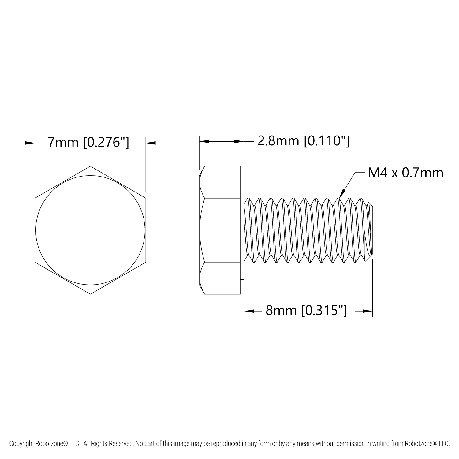 15 ハッピー Zinc-Plated Steel Hex Head Screw (M4 x 0.7mm, 8mm Length