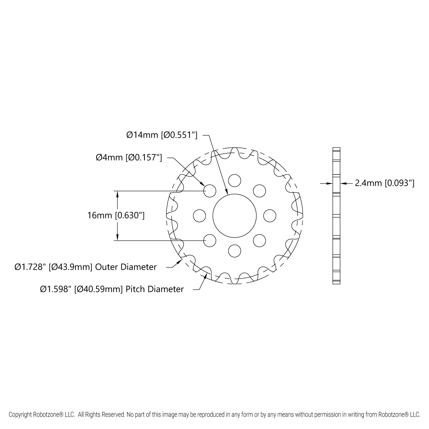 25 Pitch Acetal Hub-Mount Sprocket (14mm Bore, 20 Tooth