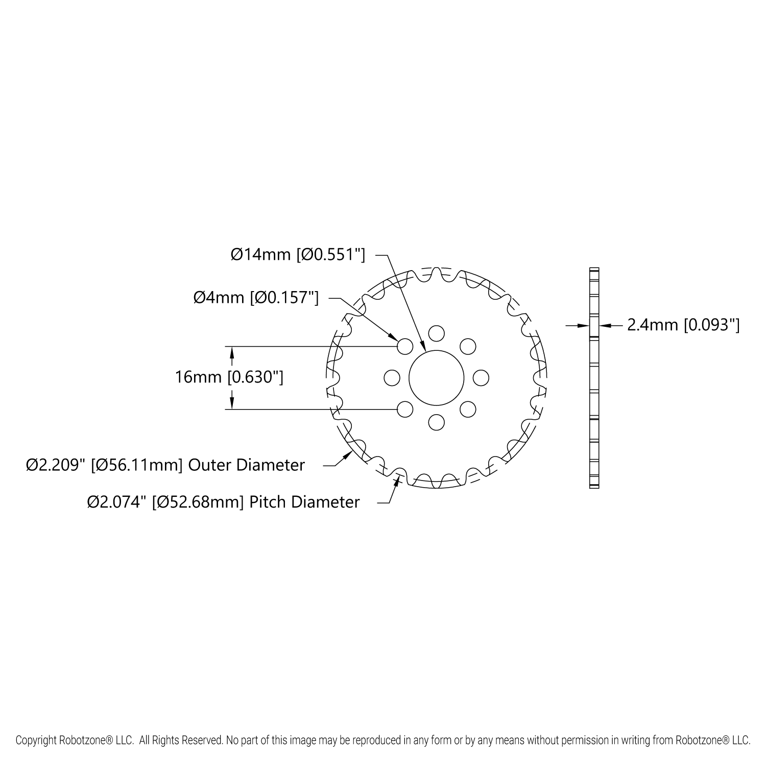 25 Pitch Acetal Hub-Mount Sprocket (14mm Bore, 26 Tooth) - ServoCity®