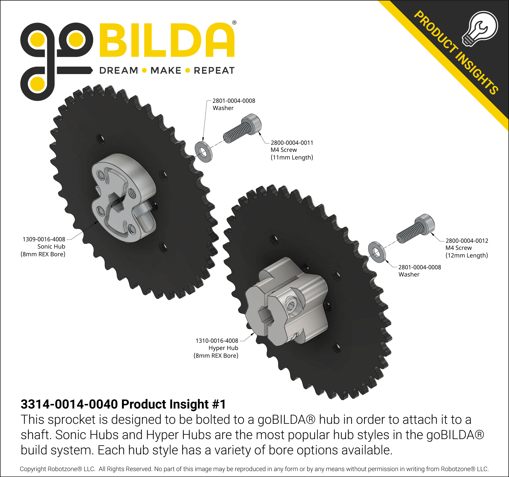 25 Pitch Acetal Hub-Mount Sprocket (14mm Bore, 40 Tooth) - ServoCity®