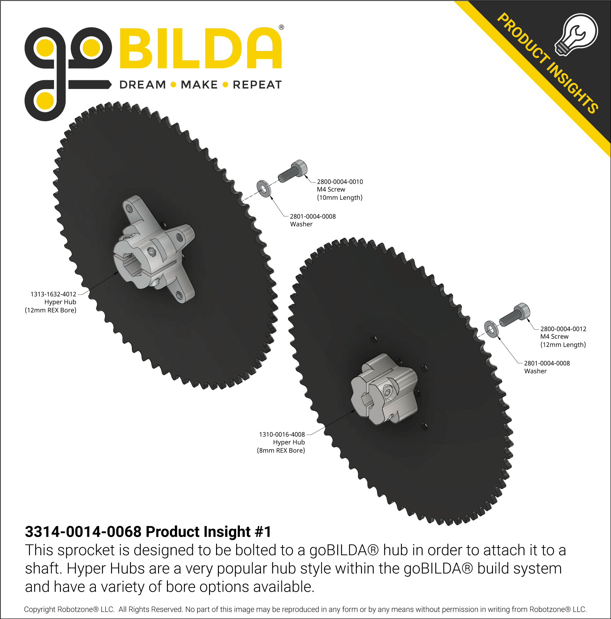 25 Pitch Acetal Hub-Mount Sprocket (14mm Bore, 68 Tooth) - ServoCity®
