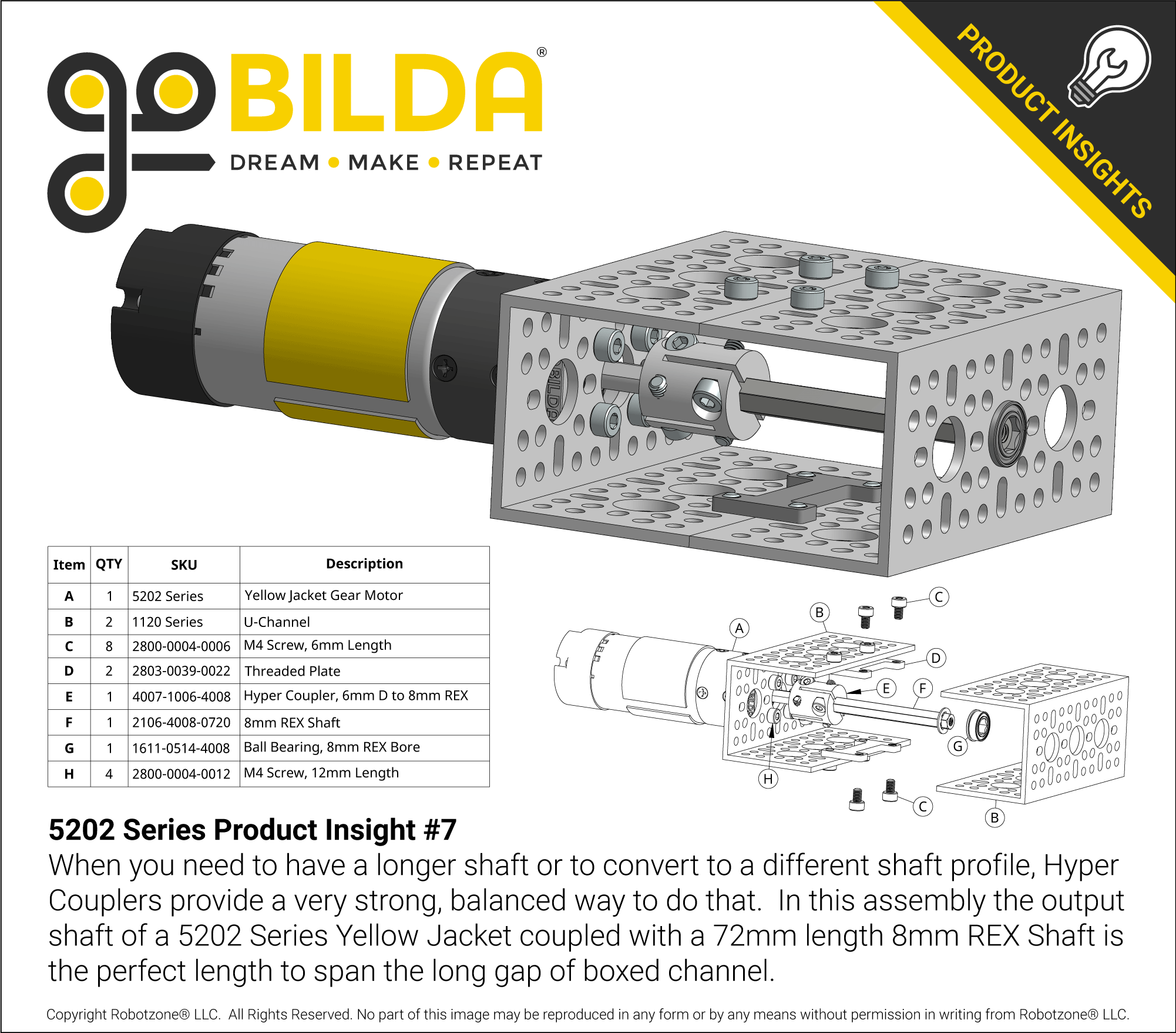 5202 Series Yellow Jacket Planetary Gear Motor (188:1 Ratio, 24mm
