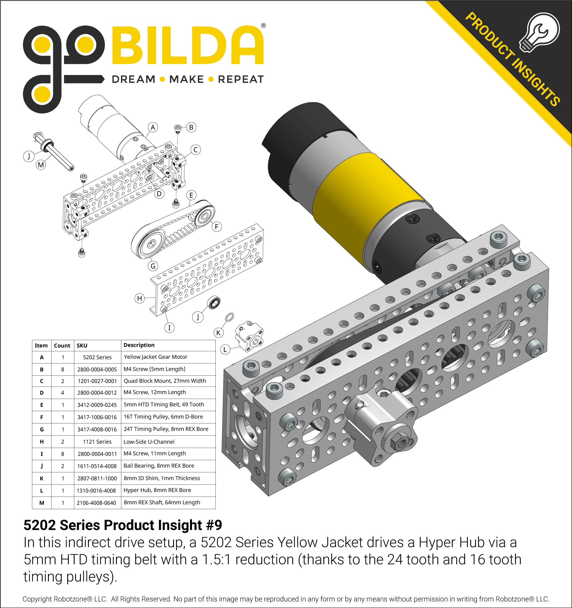 5202 Series Yellow Jacket Planetary Gear Motor (188:1 Ratio, 24mm