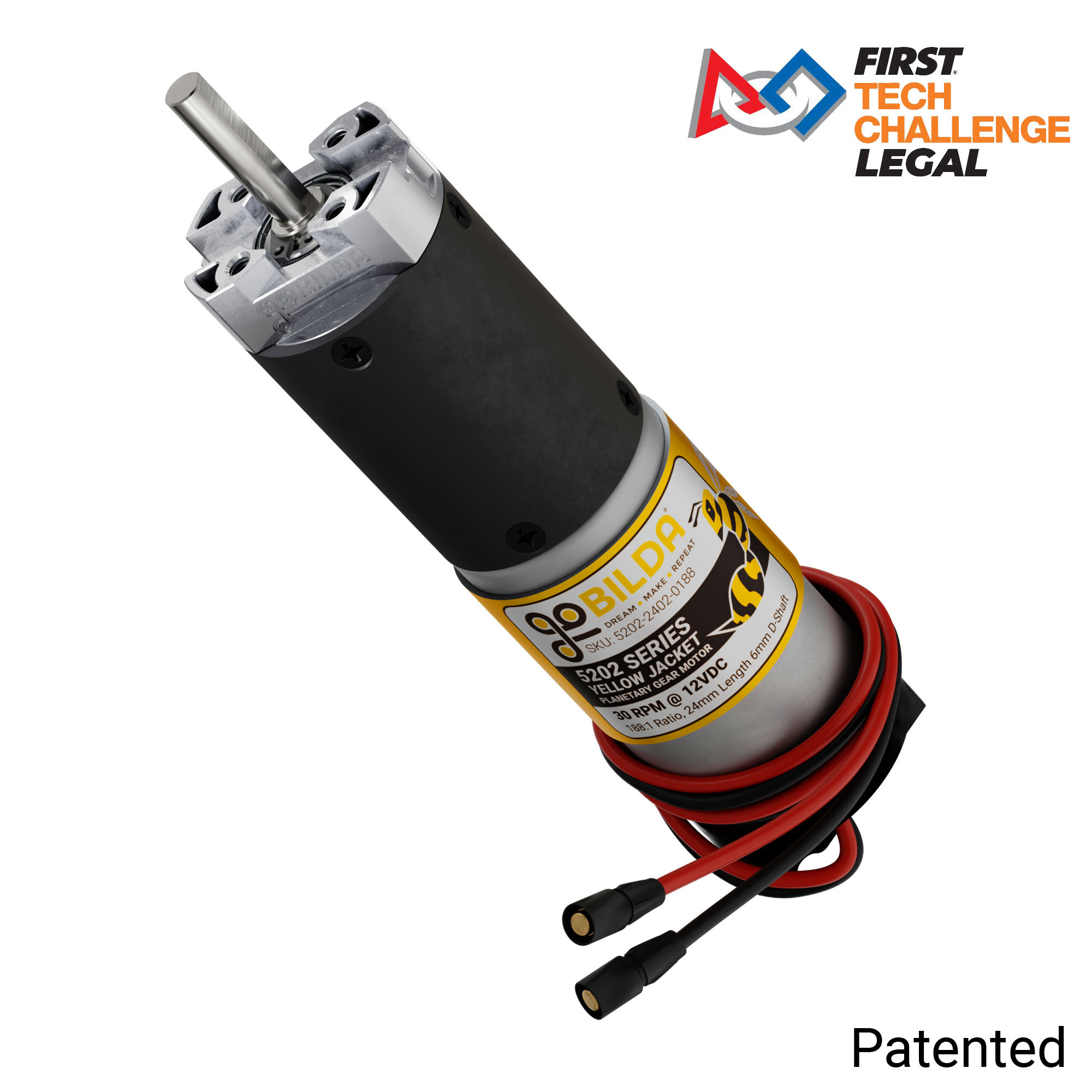 5202 Series Yellow Jacket Planetary Gear Motor (188:1 Ratio, 24mm