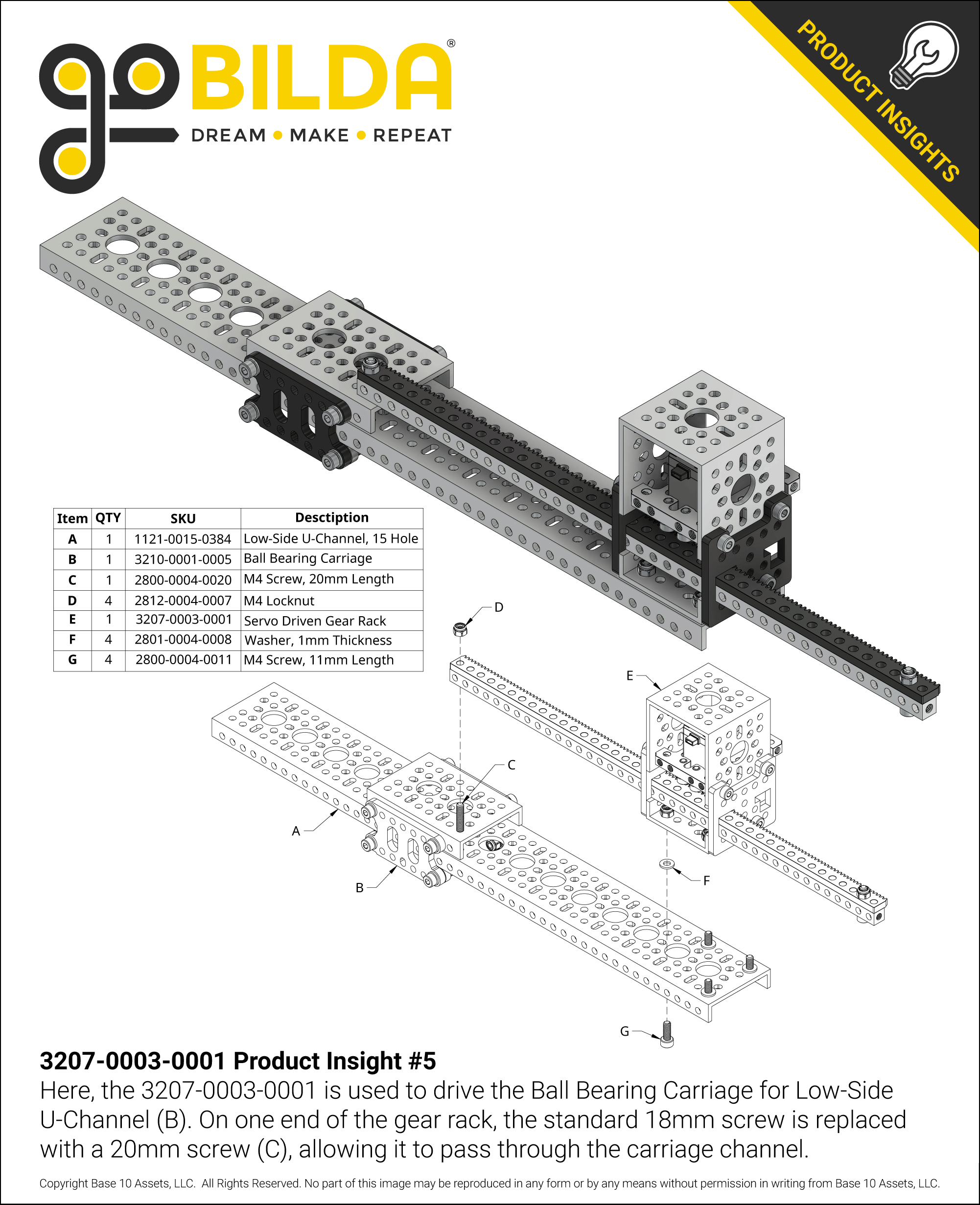 Servo-Driven Gear Rack Kit (12lb Thrust, 11.4 in/sec, Single Gear
