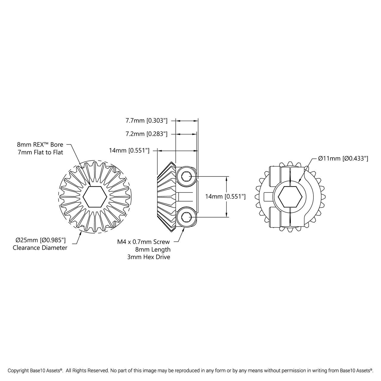 Clamping Steel Miter Gear (8mm REX® Bore, 24 Tooth, MOD 1