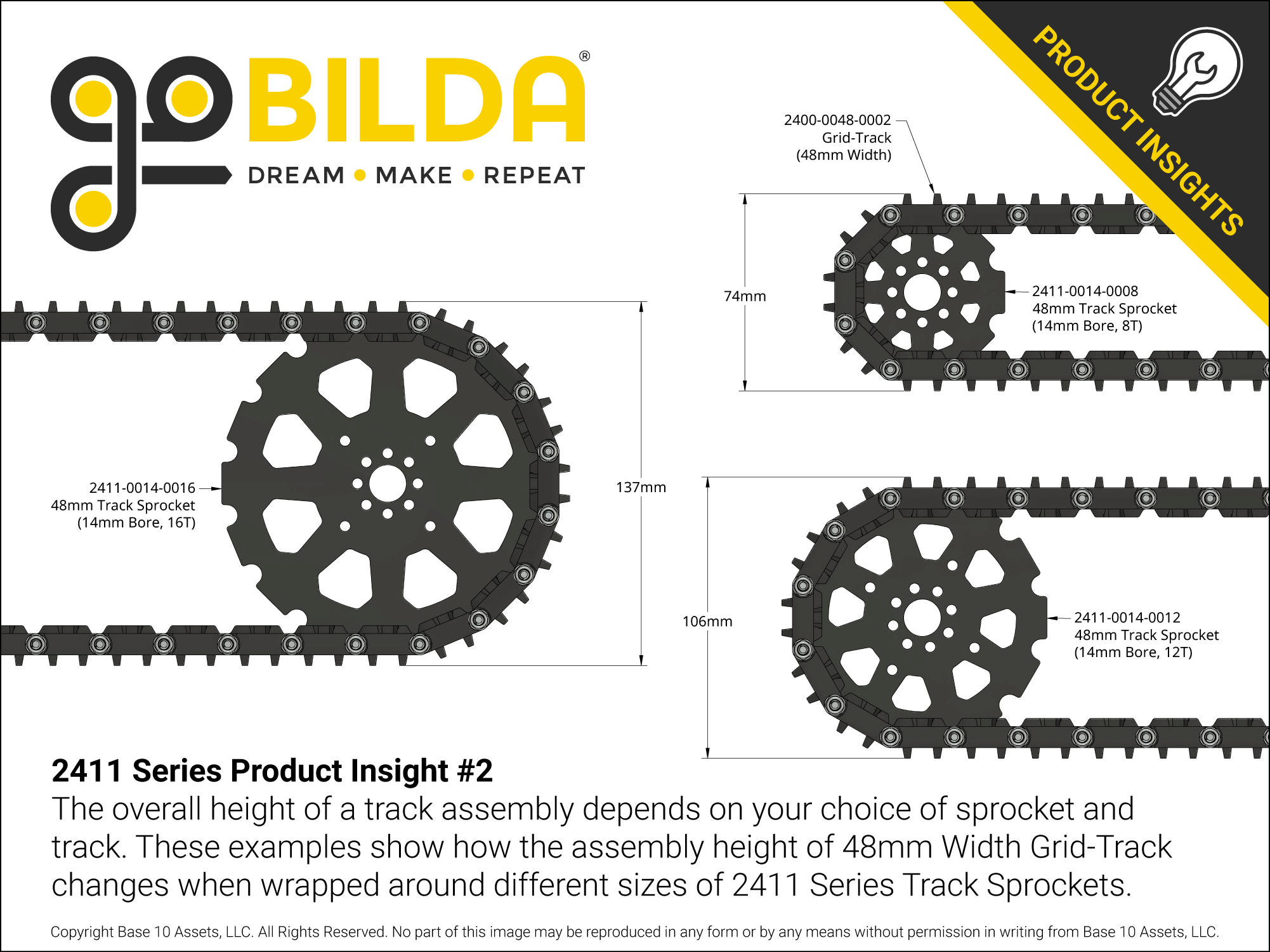 24mm Pitch, Acetal Track Sprocket (8 Tooth) - 2 Pack - ServoCity®
