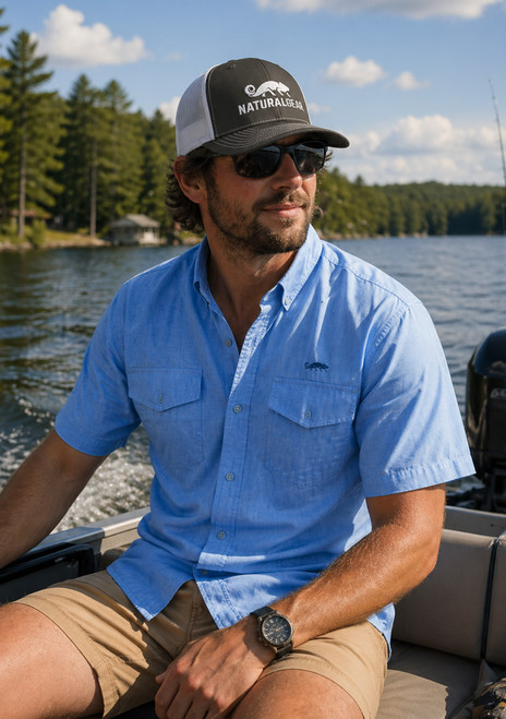 Natural Gear Intercostal Short Sleeved Fishing Shirt - Sky Blue Check