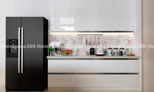 Nexa - Straight Line Modular Kitchen Design in White with Membrane Laminate Acrylic Lacquered Glass Finish Options - HSV-SLK-1026 Nexa - Straight Line Modular Kitchen Design in White with Membrane Laminate Acrylic Lacquered Glass Finish Options - HSV-SLK-1026