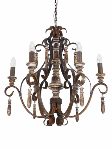 Online India Home Interior Luxury Decorative Fancy Light - Emerald Chandelier Light - Distressed Rusted Brown 26 Inch Wide 8-Light Wood & Wrought Iron Ceiling Chandelier Candelabra light