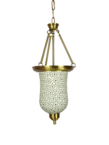 Online India Home Interior Luxury Decorative Fancy Light - Emerald Pendant Light - Traditional Gold 23 Inch Single-Light Brass Ceiling Pendant Hanging Light With Leaf Mosaic Glass Shade