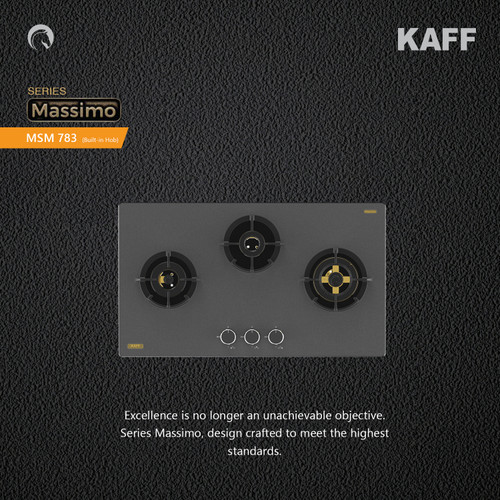 Kaff  Hobs  -  MSM 783 -  3 Full Brass High Efficiency Burners with FFD with Decorative SS Moulded Strip
