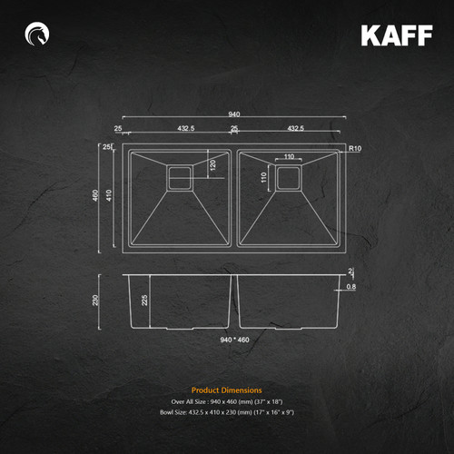 Kaff Sink -   KS 940 DB (R10) - Stainless steel - double bowl