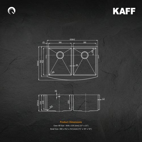 Kaff Sink -   KSA 83 DB - Stainless steel - Double bowl without drain