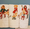 CHRISTMAS PIN-UP GIRLS  ON  WHITE  BATH  TOWELS