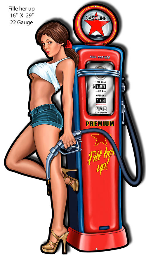 TEXACO PUMP -PIN UP GIRL -CUT OUT METAL SIGN - Pin-Ups For Vets Store