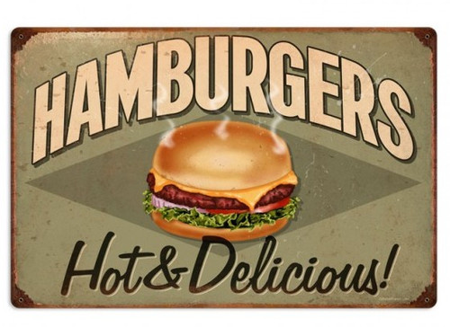 "HAMBURGERS"  REPRODUCTION   METAL  SIGN