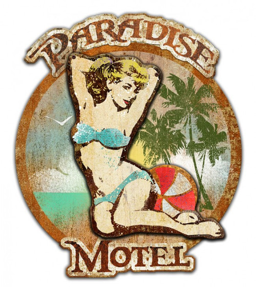 "PARADISE  MOTEL--3-D"  METAL  SIGN