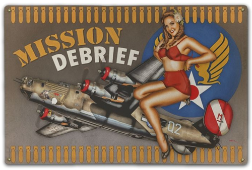 "MISSION  DEBRIEF"  METAL  SIGN