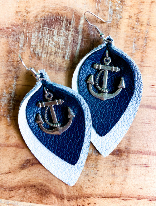 Anchors Away Leather Leaf Earrings