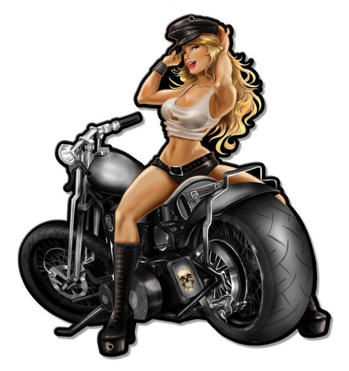 MOTORCYCLE LADY  METAL  WALL  ART