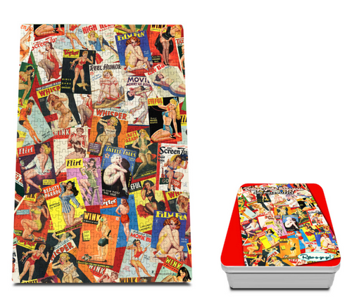 Vintage Pin-Up Magazines ---500 Piece Puzzle with Tin