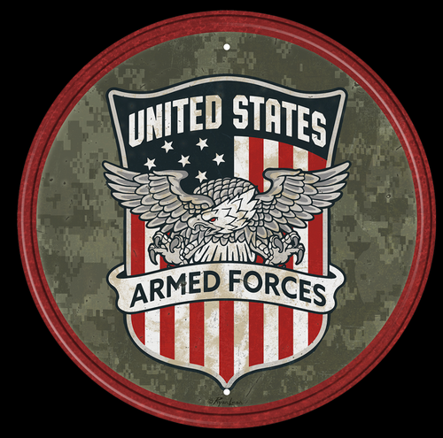 ARMED  FORCES---ROUND  METAL  SIGN