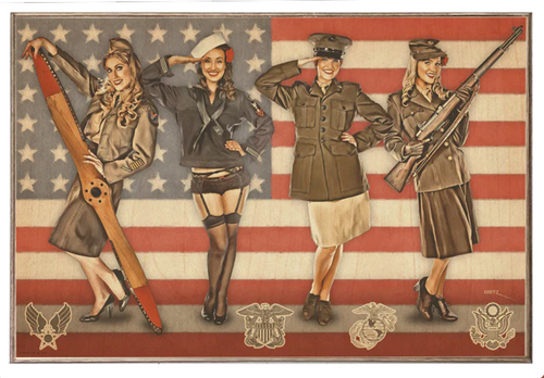 U.S. PATRIOTIC PIN-UP GIRLS--- BIRCH WOOD PRINT