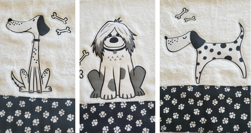 CARTOON  DOG--  WHITE HAND TOWELS 