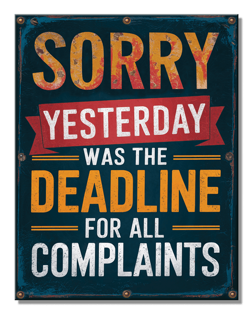 COMPLAINT  DEADLINE--METAL SIGN