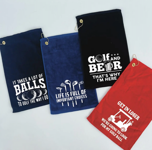 GOLF  TOWELS  WITH  FUNNY  SAYINGS ---SET OF 4
