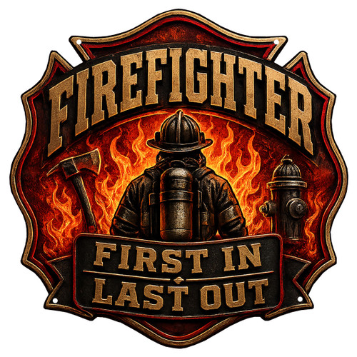FIREFIGHTER--FIRST IN--LAST OUT---METAL  SIGN