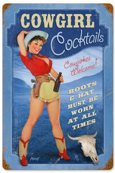 "COWGIRL  COCKTAILS" VINTAGE  METAL  SIGN