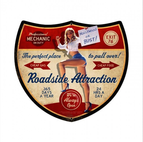 "ROADSIDE  ATTRACTION"  VINTAGE  METAL  SIGN