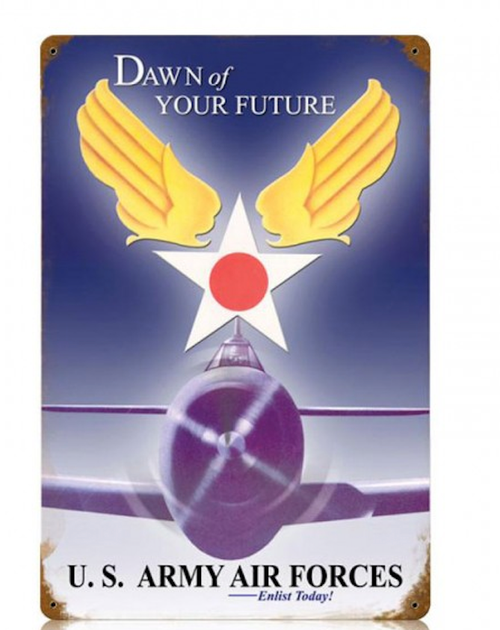 "DAWN OF YOUR FUTURE--ARMY AIR FORCES"  METAL SIGN