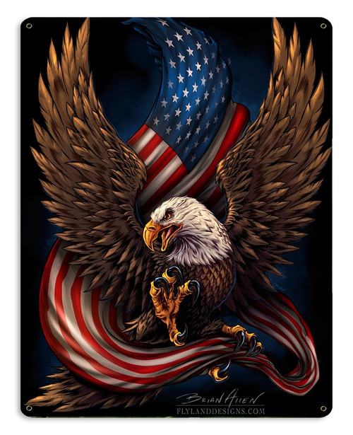 "EAGLE  AND  U.S. FLAG"  METAL SIGN