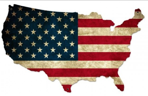 "UNITED  STATES  FLAG  MAP"  METAL  SIGN