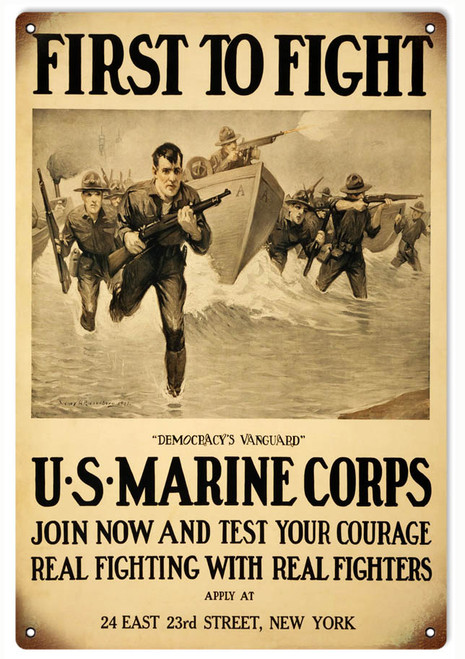 "U.S. MARINE CORPS VINTAGE RECRUITING POSTER"  METAL SIGN